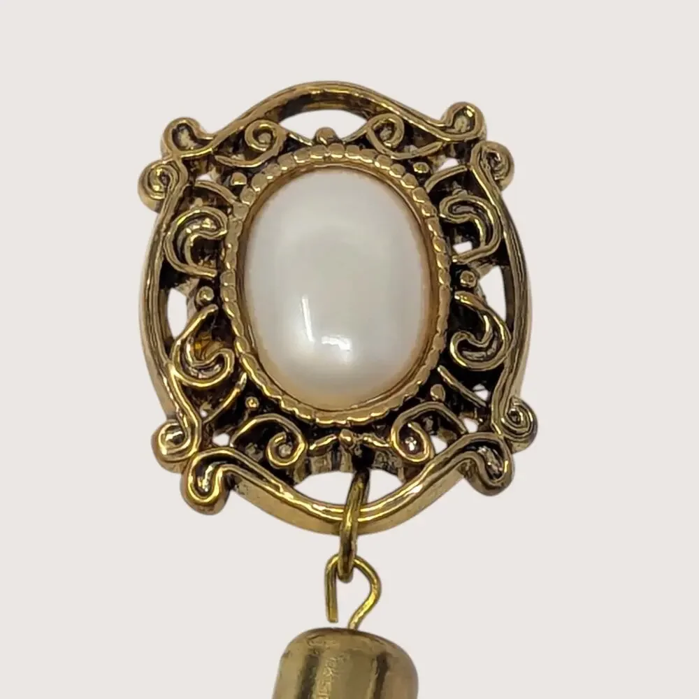 Vintage Ornate Gold and White Cabochon Tassel Button Cover